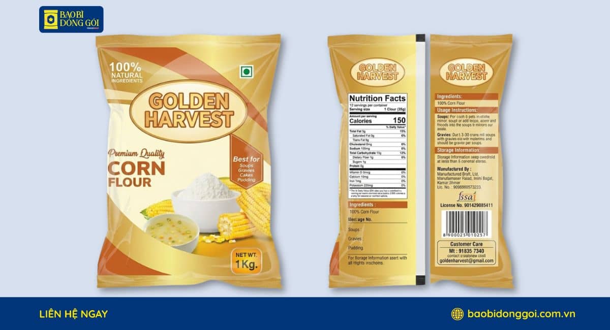 Mẫu bao bì bột bắp in logo thương hiệu