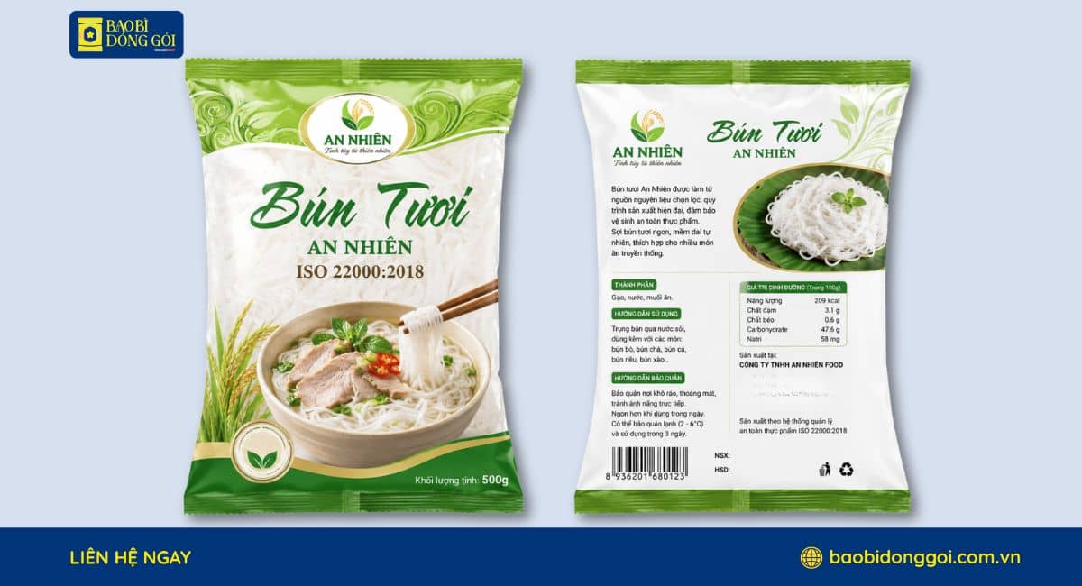 Mẫu bao bì màng ghép đựng bún tươi in 2 mặt