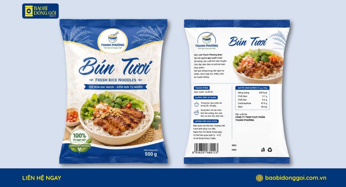 Mẫu bao bì đựng bún in trục đồng 