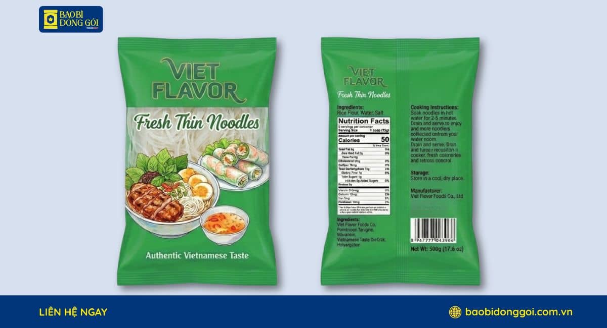 Mẫu bao bì đựng bún tươi loại sợi nhỏ