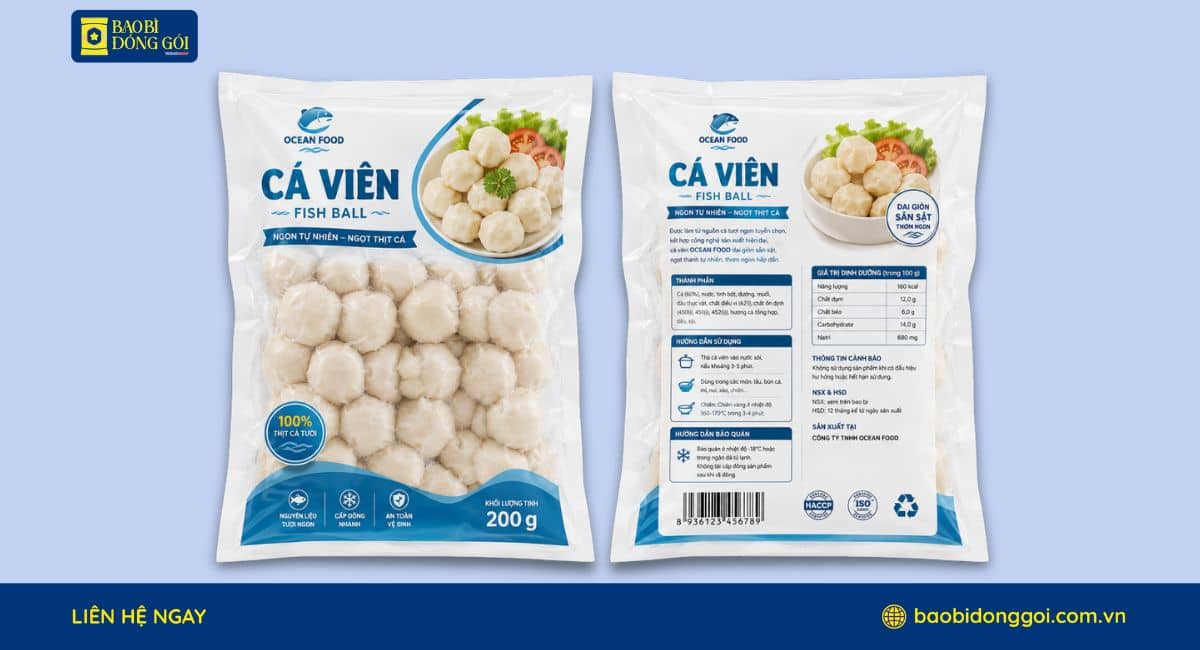 Mẫu bao bì cá viên PA/PE Hút chân không