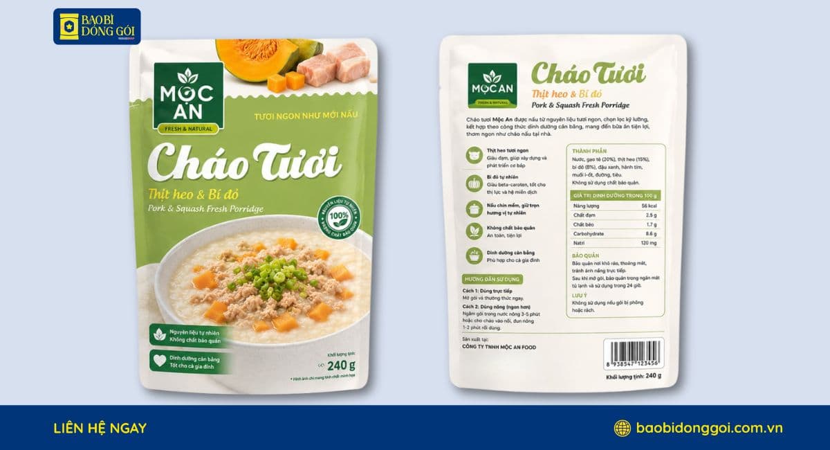 Bao bì cháo ăn liền màng ghép nhiều lớp chống thấm và chống oxy hóa