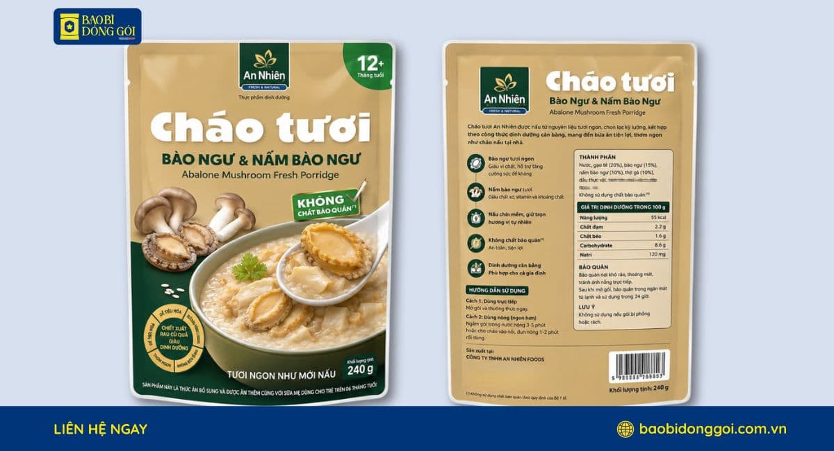 Thiết kế bao bì cháo tươi hiện đại giúp tăng nhận diện thương hiệu.