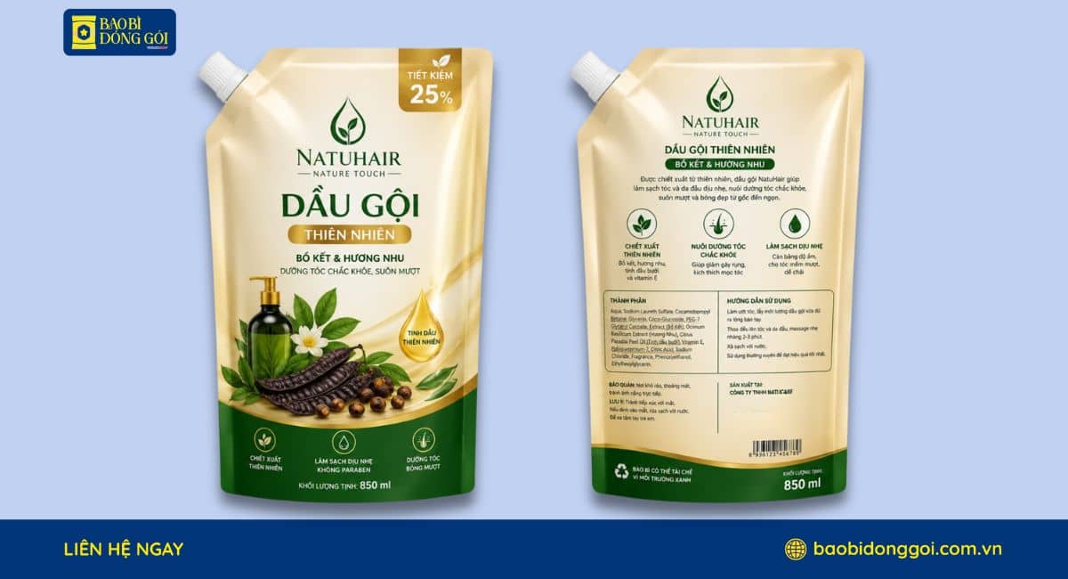 Mẫu in màng ghép loại túi có vòi dầu gội đầu dạng refill