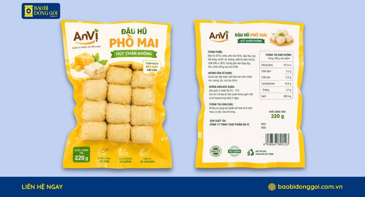 Mẫu bao bì đậu hũ phô mai hút chân không