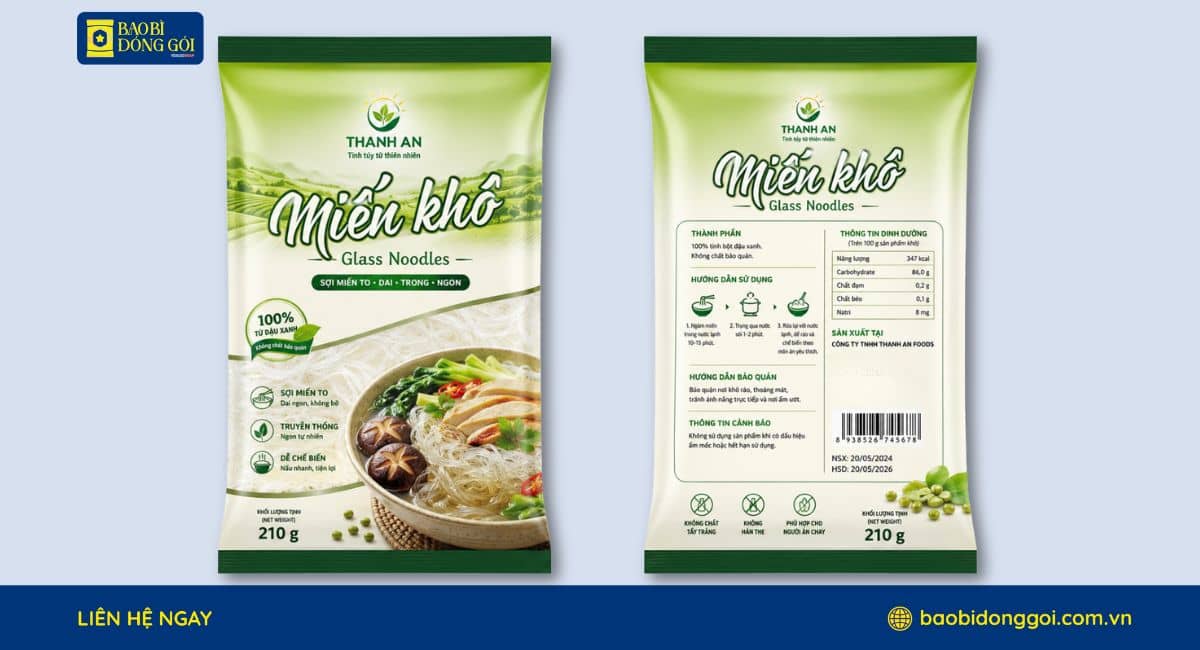 Bao bì đựng miến khô được in trục đồng sắc nét