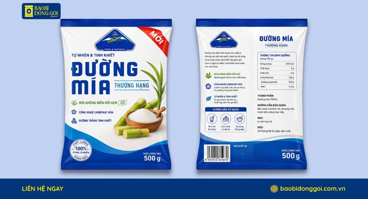 Mẫu bao bì đường in trục đồng 4 màu đơn giản