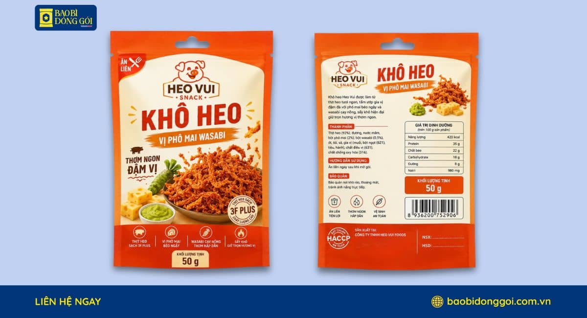 Mẫu bao bì khô heo 50g in trục đồng theo yêu cầu