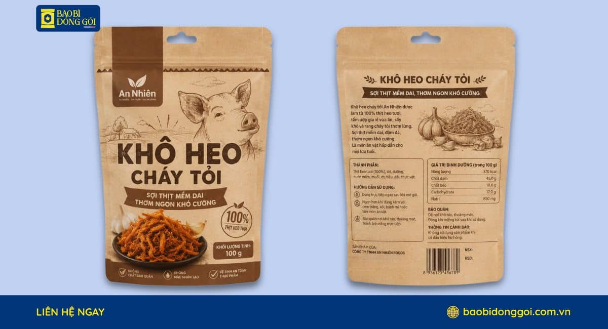Mẫu bao bì khô heo dạng zipper khóa kéo dùng nhiều lần tiện lợi