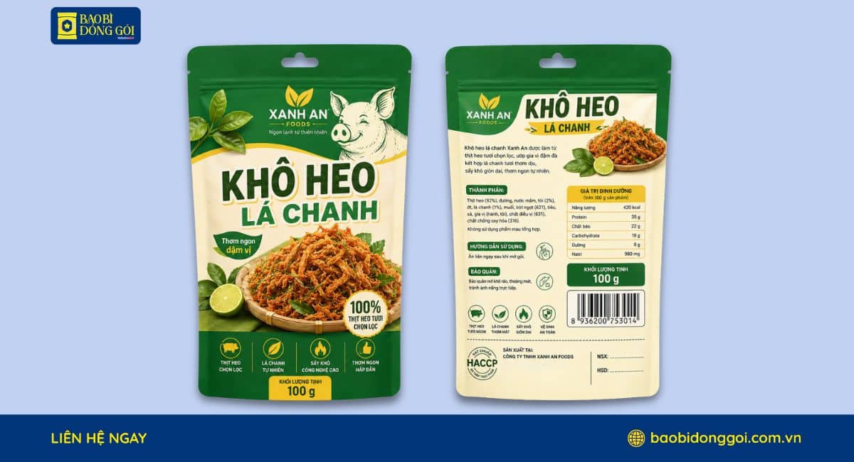 Mẫu bao bì khô heo in ấn đơn giản bắt mắt