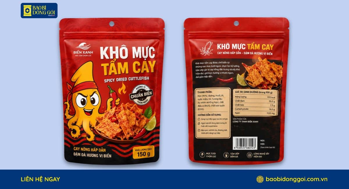 Mẫu bao bì khô mực 150g loại zipper khóa kéo tiện lợi