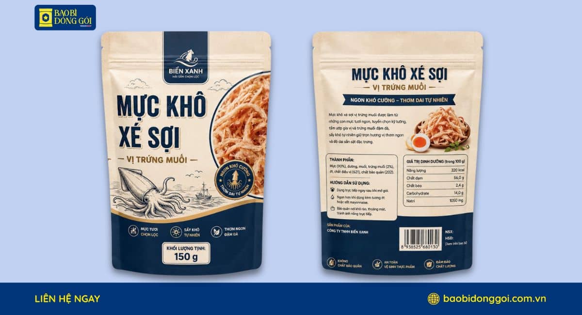 Mẫu bao bì khô mực in ống đồng sắc nét
