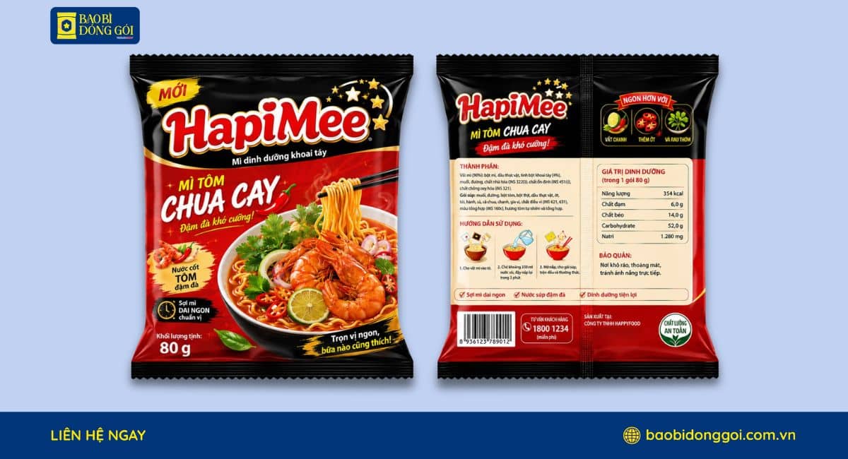 Mẫu bao bì mì gói in logo thương hiệu theo yêu cầu lên đến 8 màu