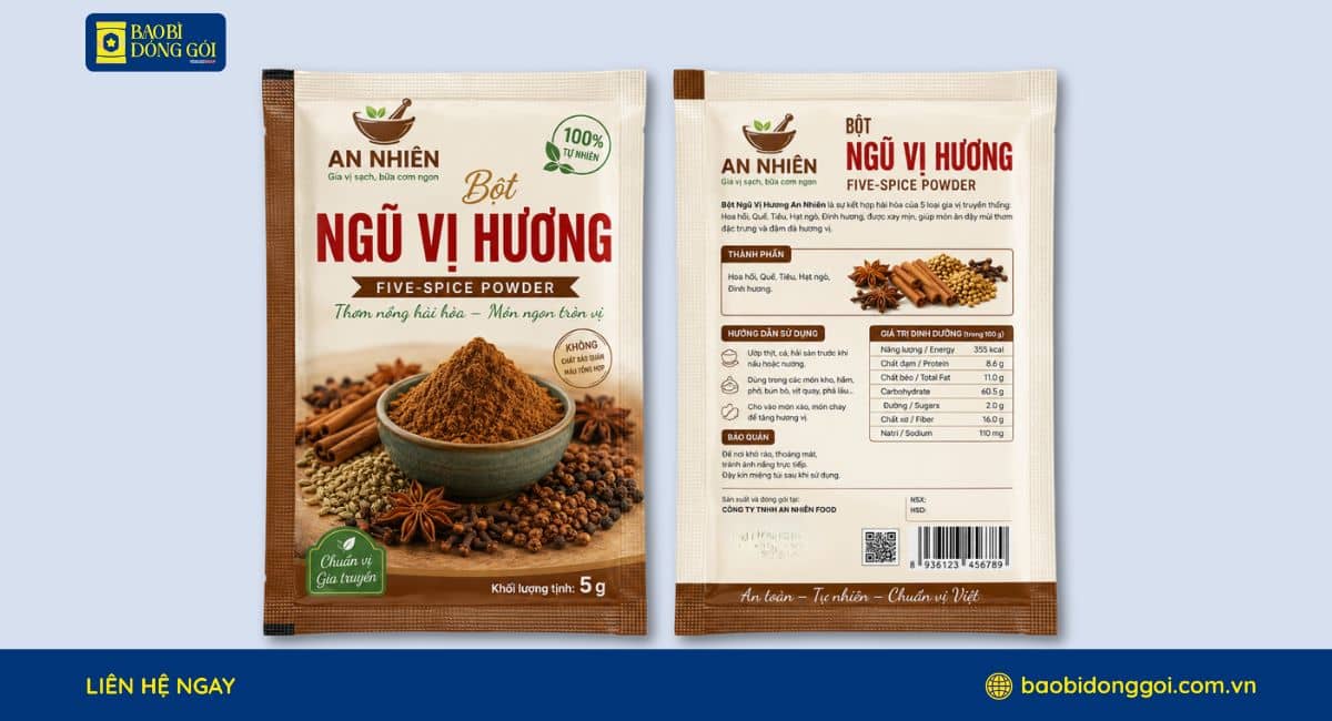 Bao bì gia vị ngũ vị hương in trục đồng