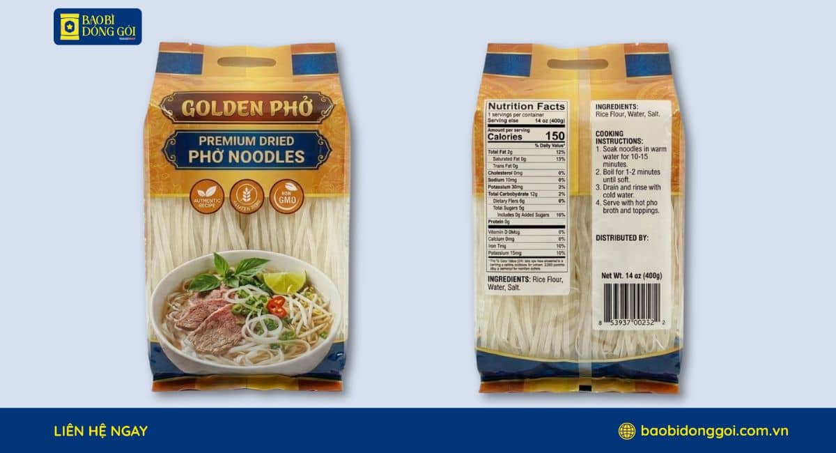Bao bì phở khô in ống đồng sắc nét theo yêu cầu