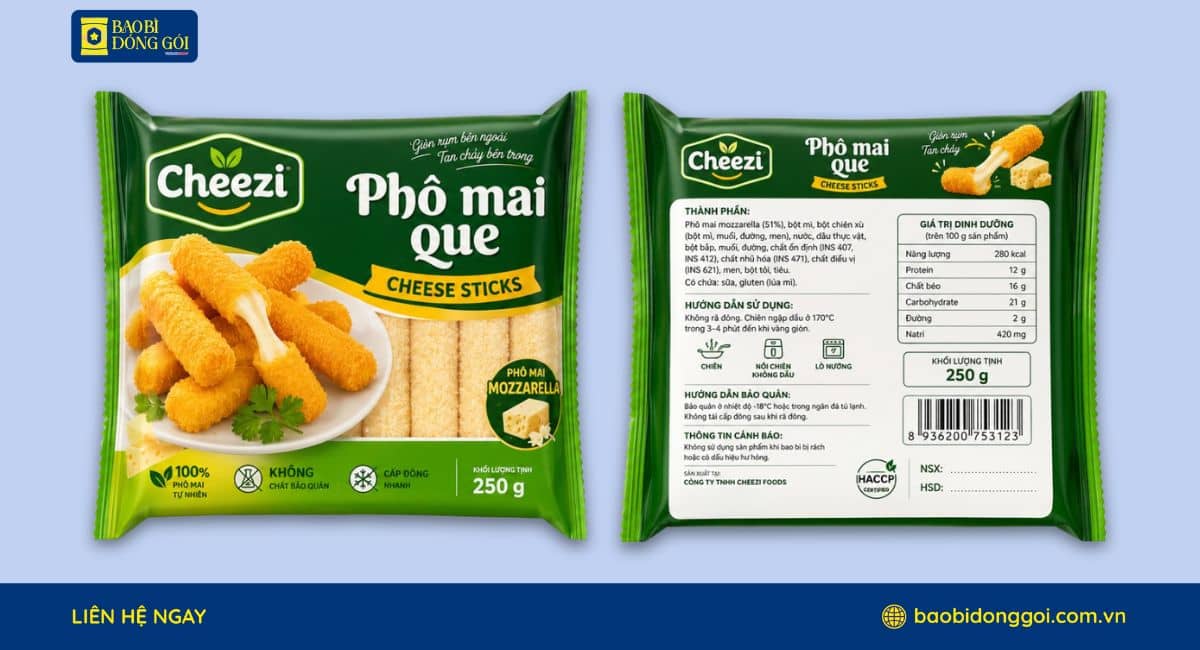 Mẫu bao bì phô mai que đẹp in ấn theo yêu cầu khách hàng