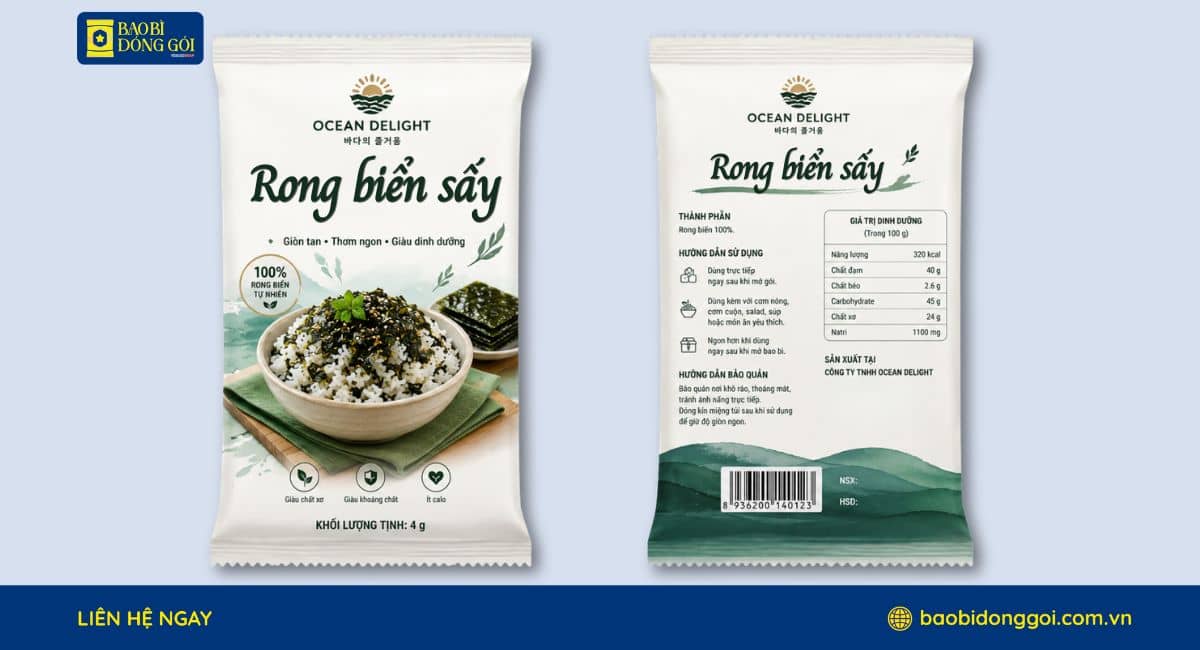 Mẫu bao bì rong biển giòn chống oxy hóa hiệu quả
