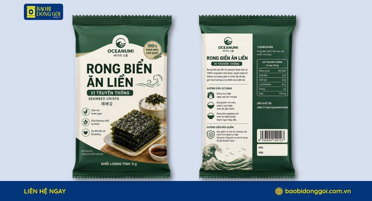 Túi bao bì rong biển sấy khô in ấn theo yêu cầu