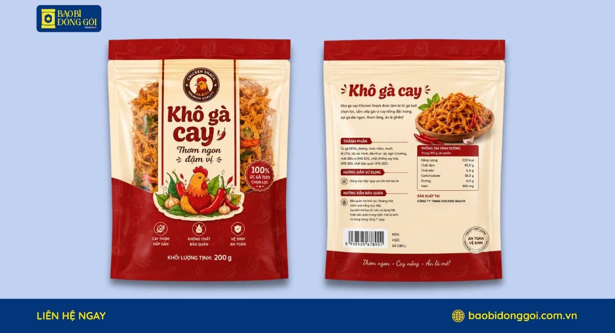 Mẫu bao bì màng ghép đựng khô gà 200g