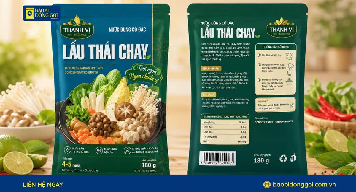 Bao bì đựng nước lẩu cấu trúc PET/AL/PE phù hợp sản phẩm gia vị dạng lỏng