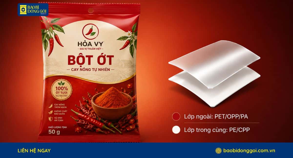Cấu trúc màng ghép của bao bì bột ớt