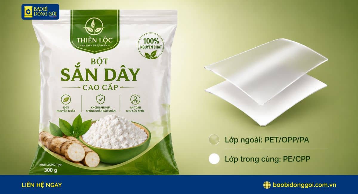 Cấu trúc màng ghép cho bao bì bột sắn dây