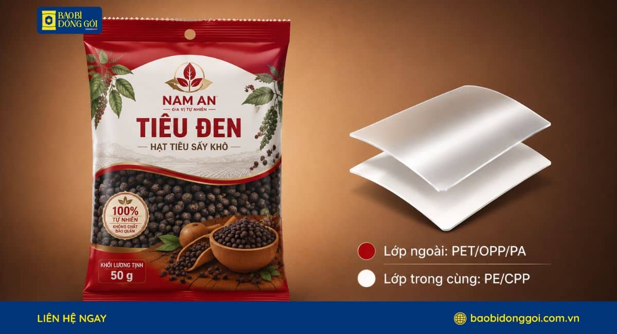 Cấu trúc bao bì phức hợp nhiều lớp đựng tiêu
