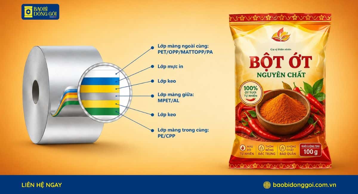 Công nghệ ghép màng dung môi khô cho bao bì bột ớt