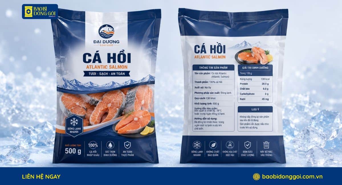 Dịch vụ in bao bì thủy sản 2 mặt rõ nét