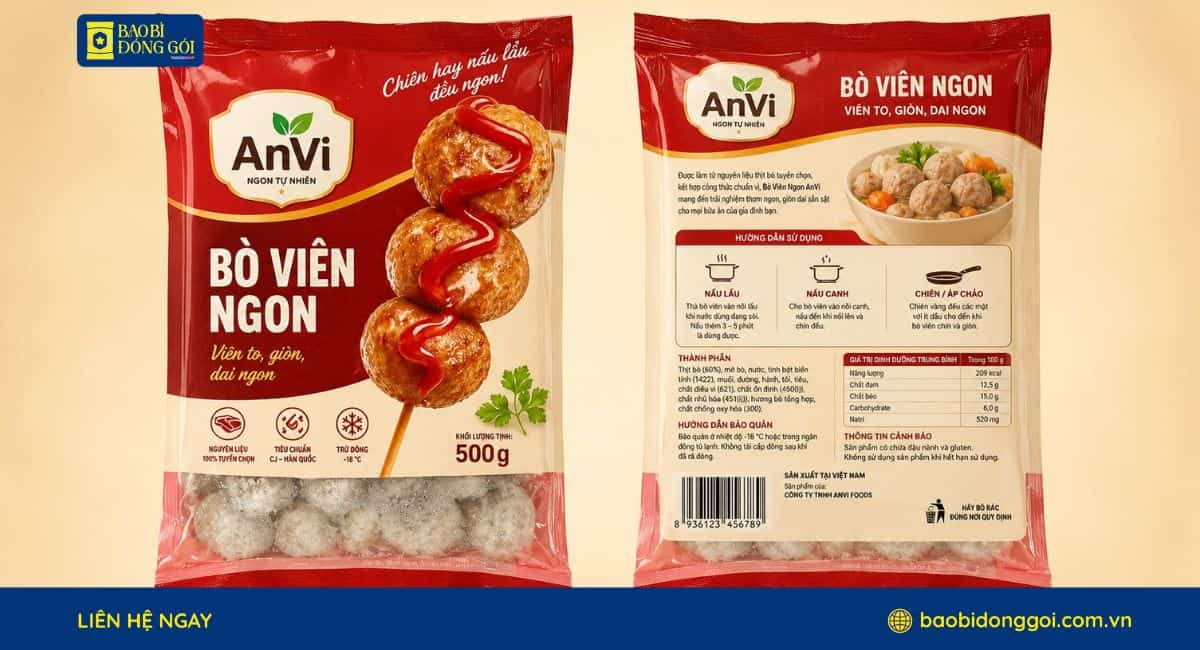 Mẫu bao bì thực phẩm đựng bò viên