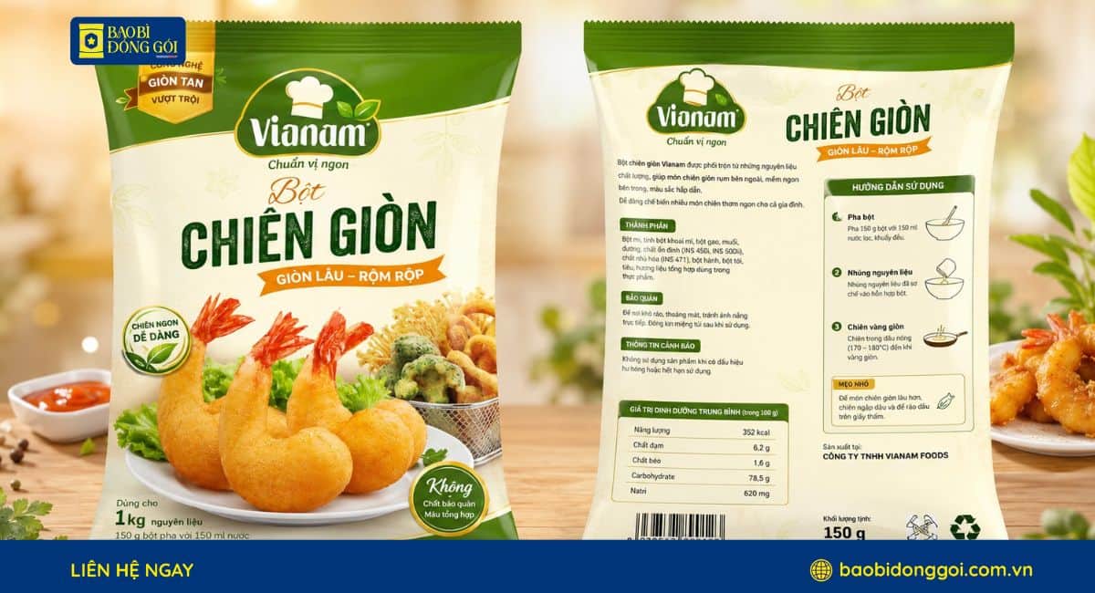 Bao bì bột chiên giòn màng ghép PET/PE in trục đồng theo yêu cầu