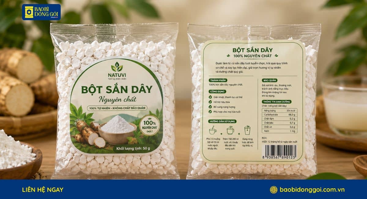 Mẫu bao bì bột sắn dây 50g in theo yêu cầu