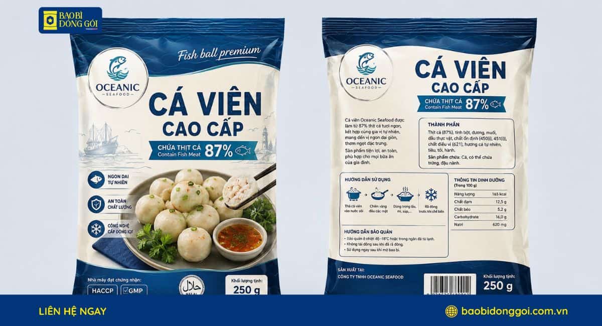 Mẫu bao bì thực phẩm đông lạnh đựng cá viên chiên