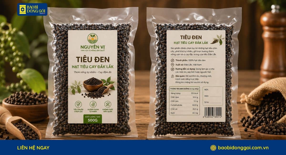 Mẫu bao bì đựng tiêu được hút chân không
