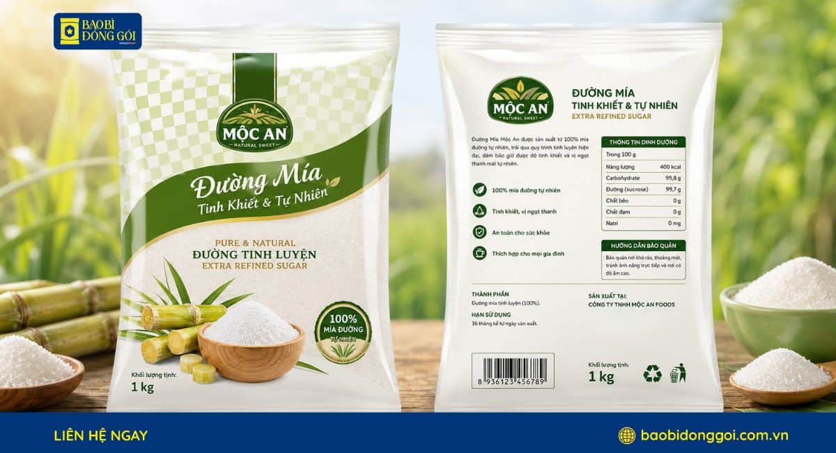 Túi bao bì đường in theo quy cách riêng cho sản xuất số lượng lớn