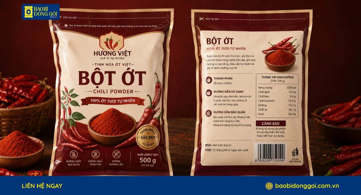Mẫu bao bì gia vị đựng bột ớt in theo yêu cầu