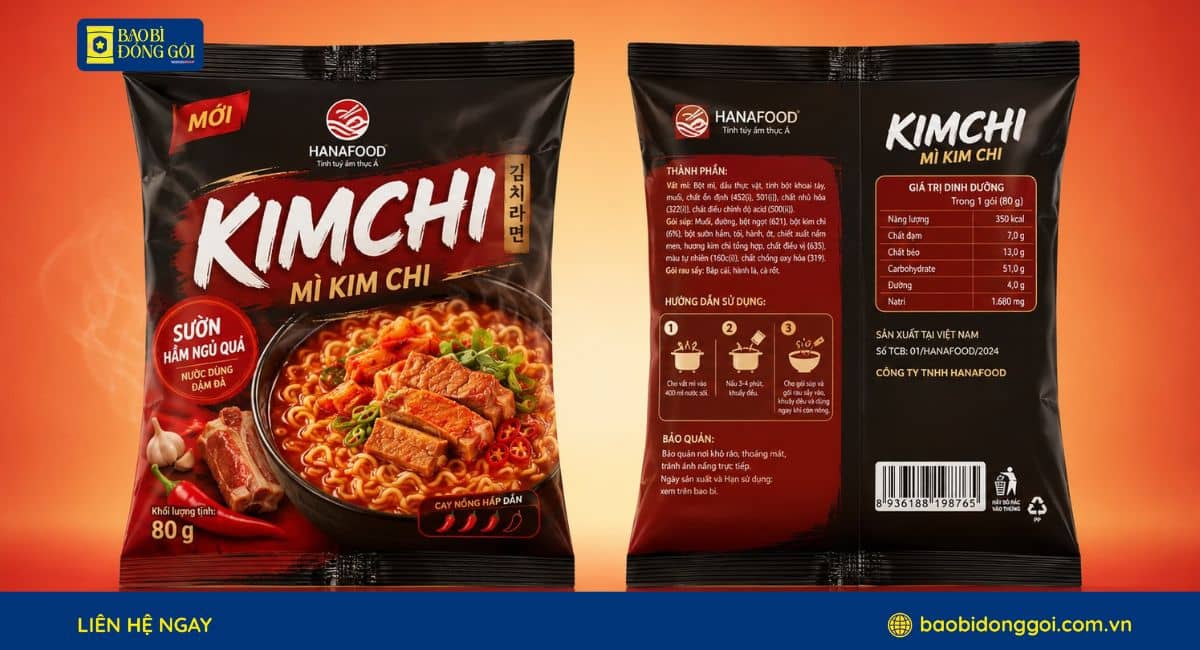 Mẫu bao bì mì gói túi hàn lưng giữ in ống đồng 5 màu