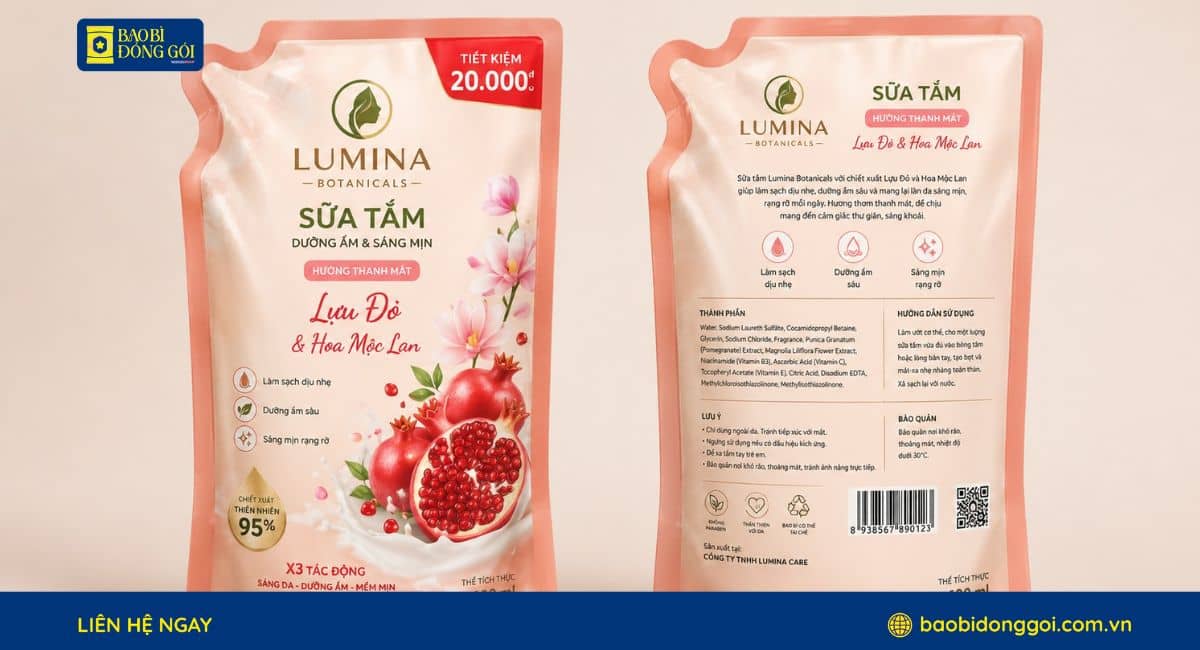 Mẫu bao bì đựng sữa tắm refill có đáy đứng
