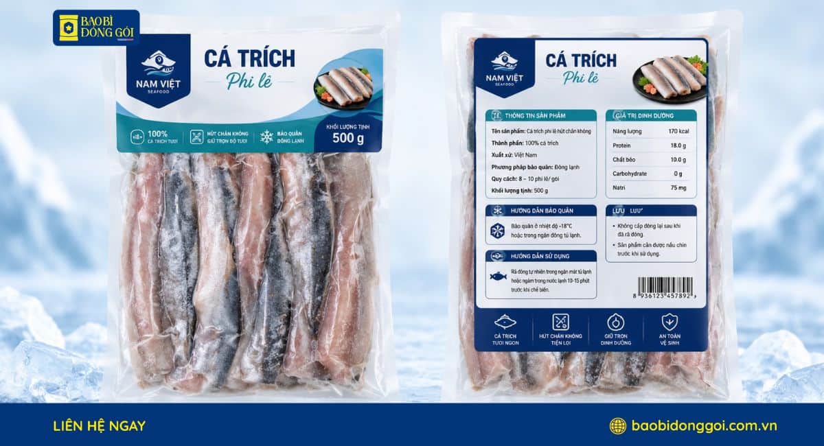 Mẫu bao bì thủy sản đựng cá trích