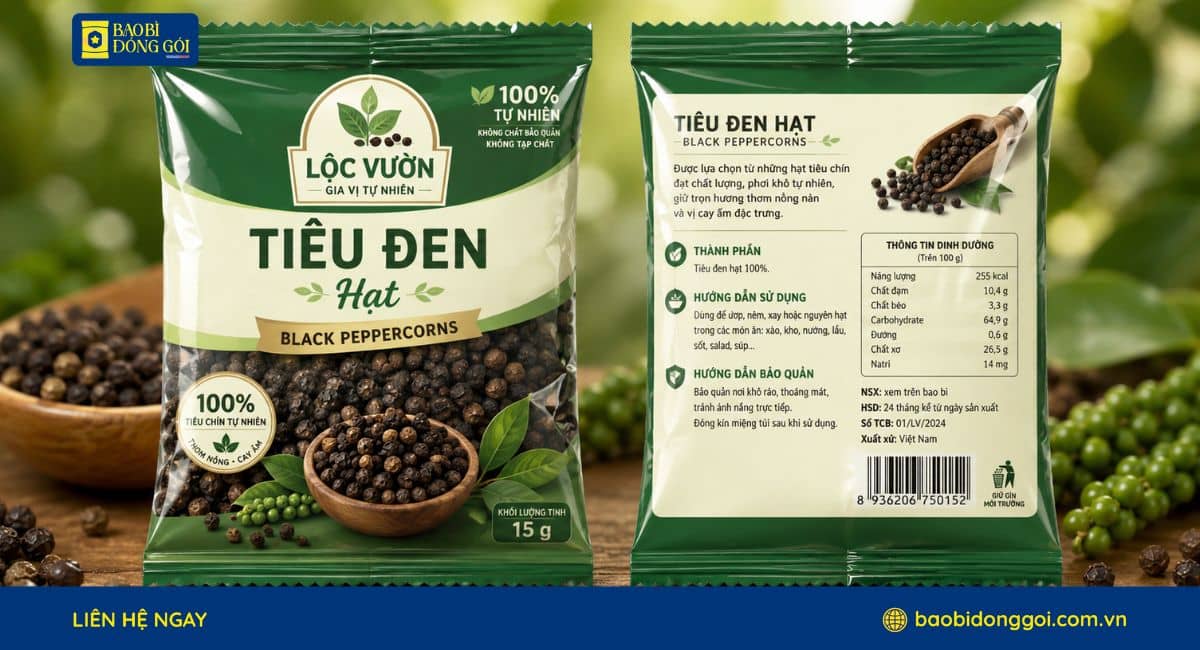 Mẫu bao bì túi hàn lưng giữa 15g