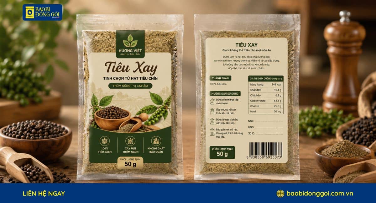 Mẫu bao bì tiêu xay in theo yêu cầu