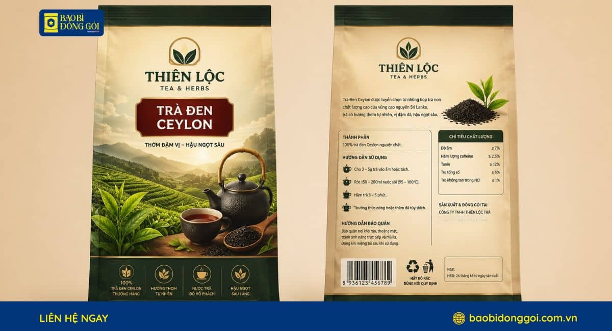 Mẫu bao bì màng ghép đựng trà
