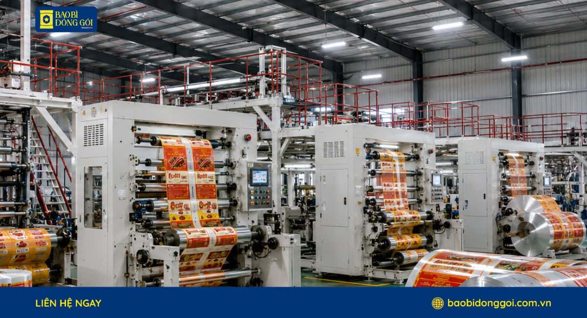 Hình ảnh xưởng sản xuất đang thực hiện đơn hàng bao bì bột ớt