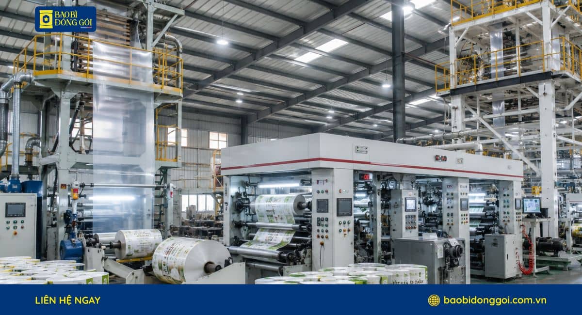 Hình ảnh xưởng sản xuất của Bao Bì Đóng Gói đang chuẩn bị cho lô hàng bao bột sắn dây