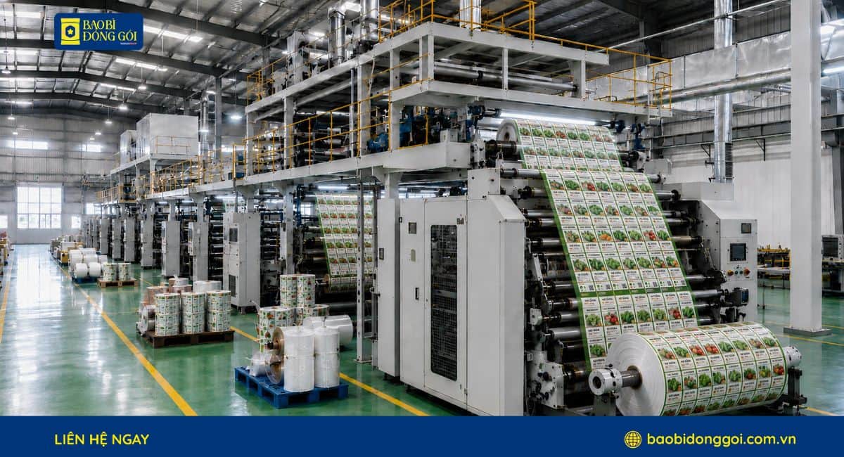 Xưởng sản xuất 8000 mét vuông với hệ thống in trục đồng cho bao bì màng ghép