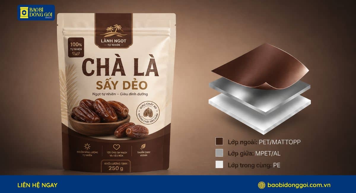 Cấu trúc màng ghép bao bì chà là sấy