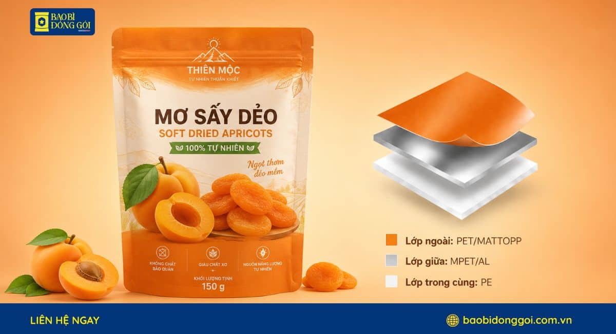 Cấu trúc màng ghép bao bì mơ sấy