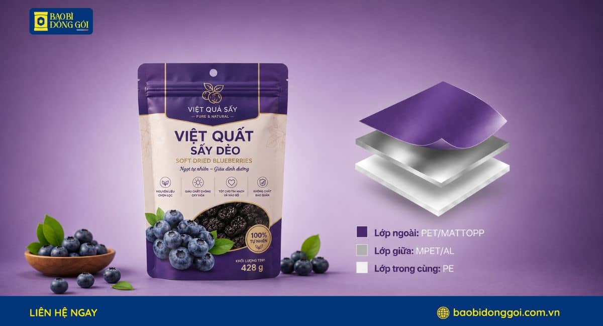 Cấu trúc bao bì màng ghép việt quất