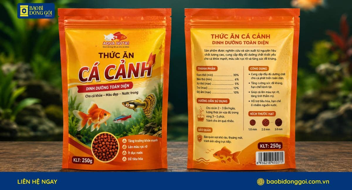 Mẫu bao bì đựng thức ăn cá cảnh 250g