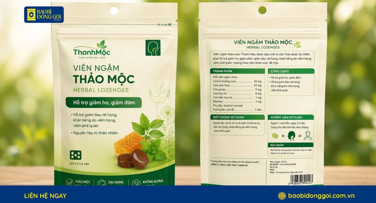 Mẫu bao bì kẹo ngậm ho in theo yêu cầu
